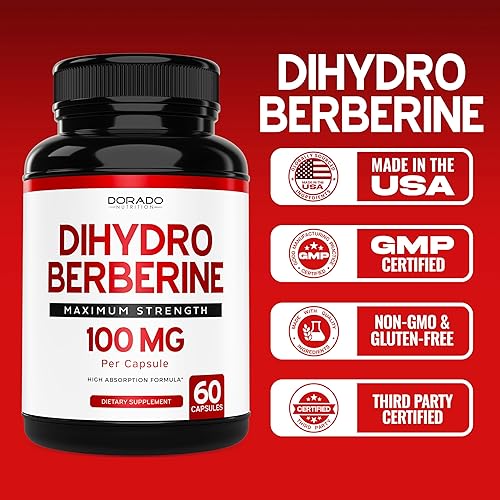 Miniatura 5 de Suplemento de berberina Dihydro de 100 mg, 60 cápsulas (Patented GlucoVantage Super Berberine con 5 veces más eficaz que la Beerine con menos