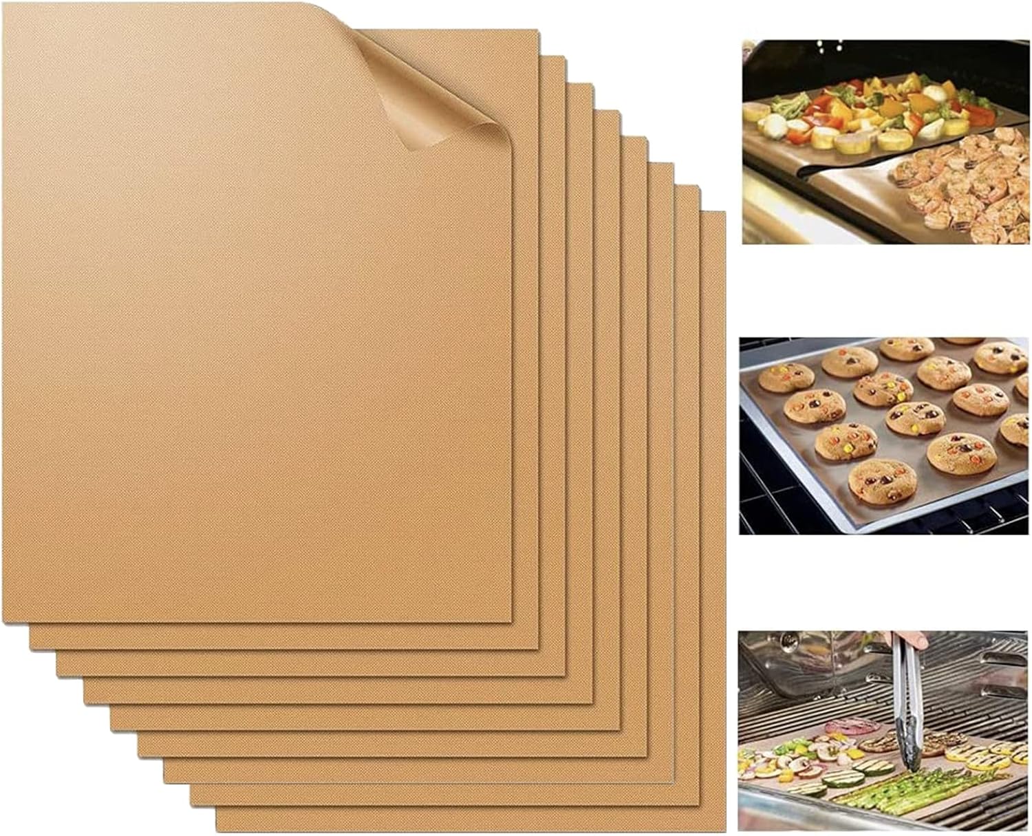 WIBIMEN Grill Mats for Outdoor Grill, Set of 7 +9 Copper Grill Mat, 100% Non-Stick PFOA Free 15.75 x 13", Heavy Duty, Resuable and Easy to Clean, Works on Gas Charcoal and Electric BBQ