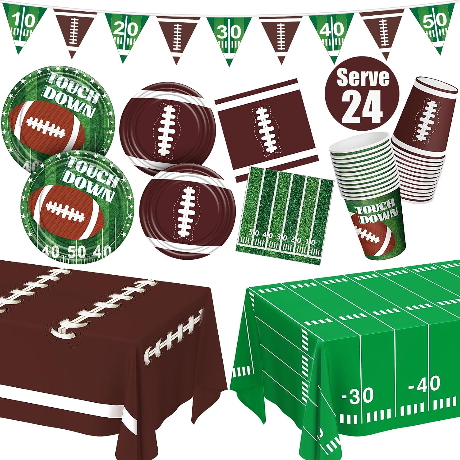 Football Party Decorations 2026, Football Party Supplies Kit Serve 24, Football Birthday Party Gameday Tailgate Party Decorations, Includes Football Banners, Plates, Cups, Flatwares, Tablecloths
