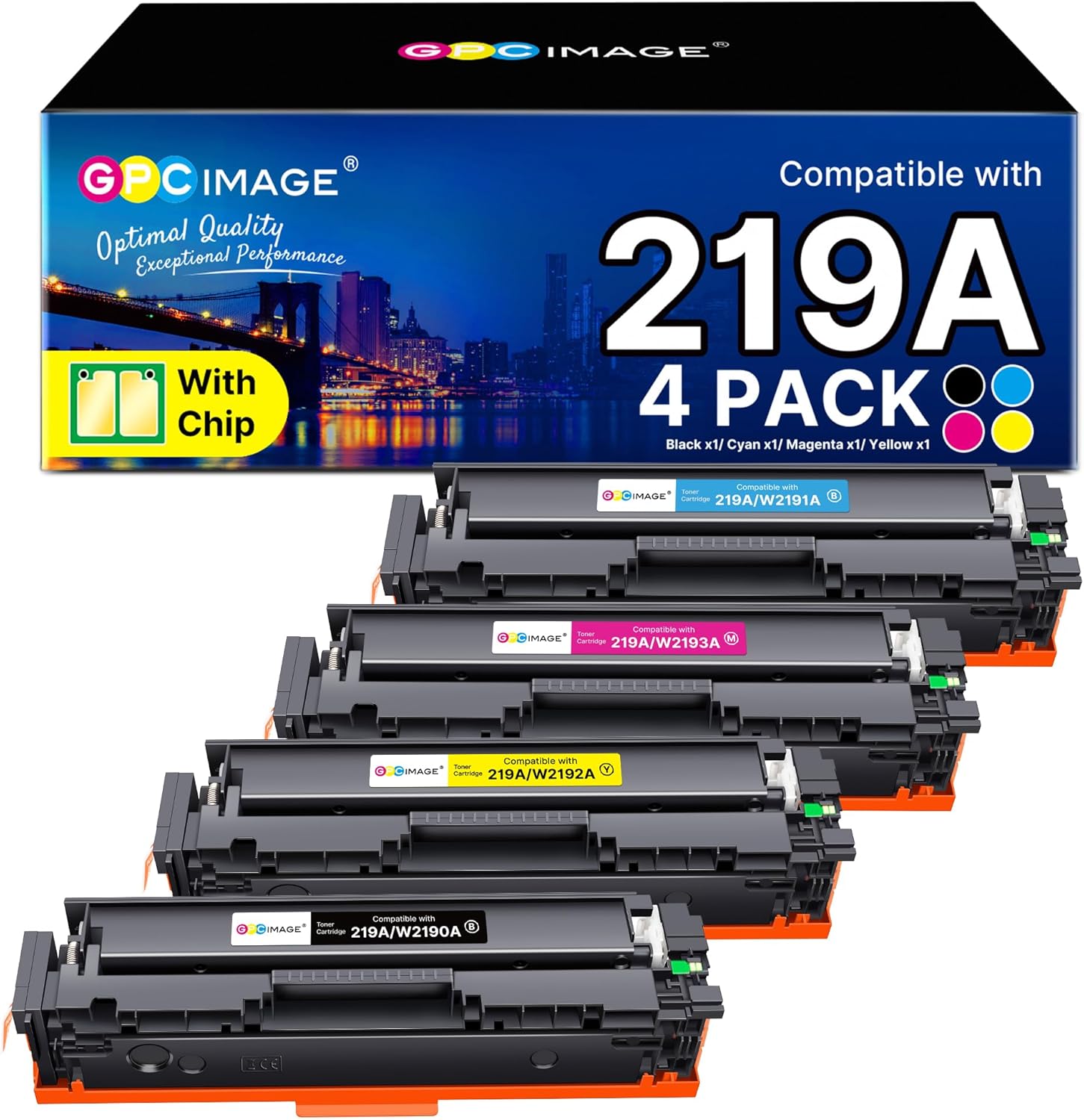 GPC IMAGE 219A (Mit Chip) Kompatibel für HP 219A Toner Set für Color LaserJet Pro MFP 3302FDWG Toner 3302FDNG 3302SDWG 3302FDW 3302SDW 3302FDN 3202DN 3202DW W2190A W2191A W2192A W2193A (4er-Pack)