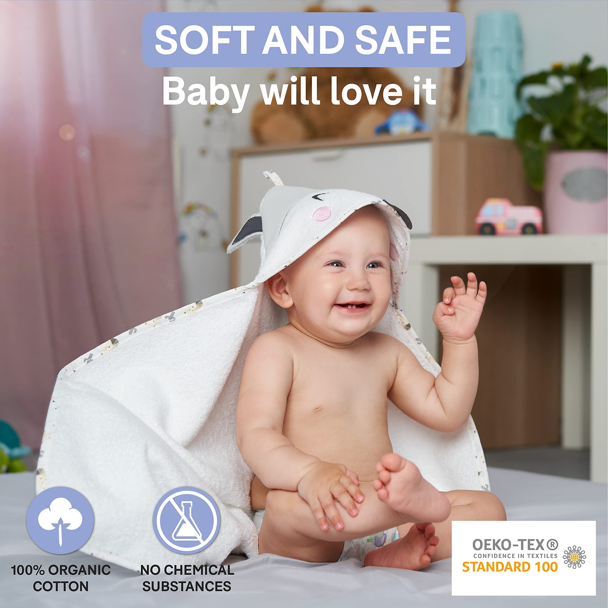 Cape De Bain Bébé Sweety Fox - Capuche Renard - 70x70 Cm Coton Bio OEKO-TEX - Idéal Naissance