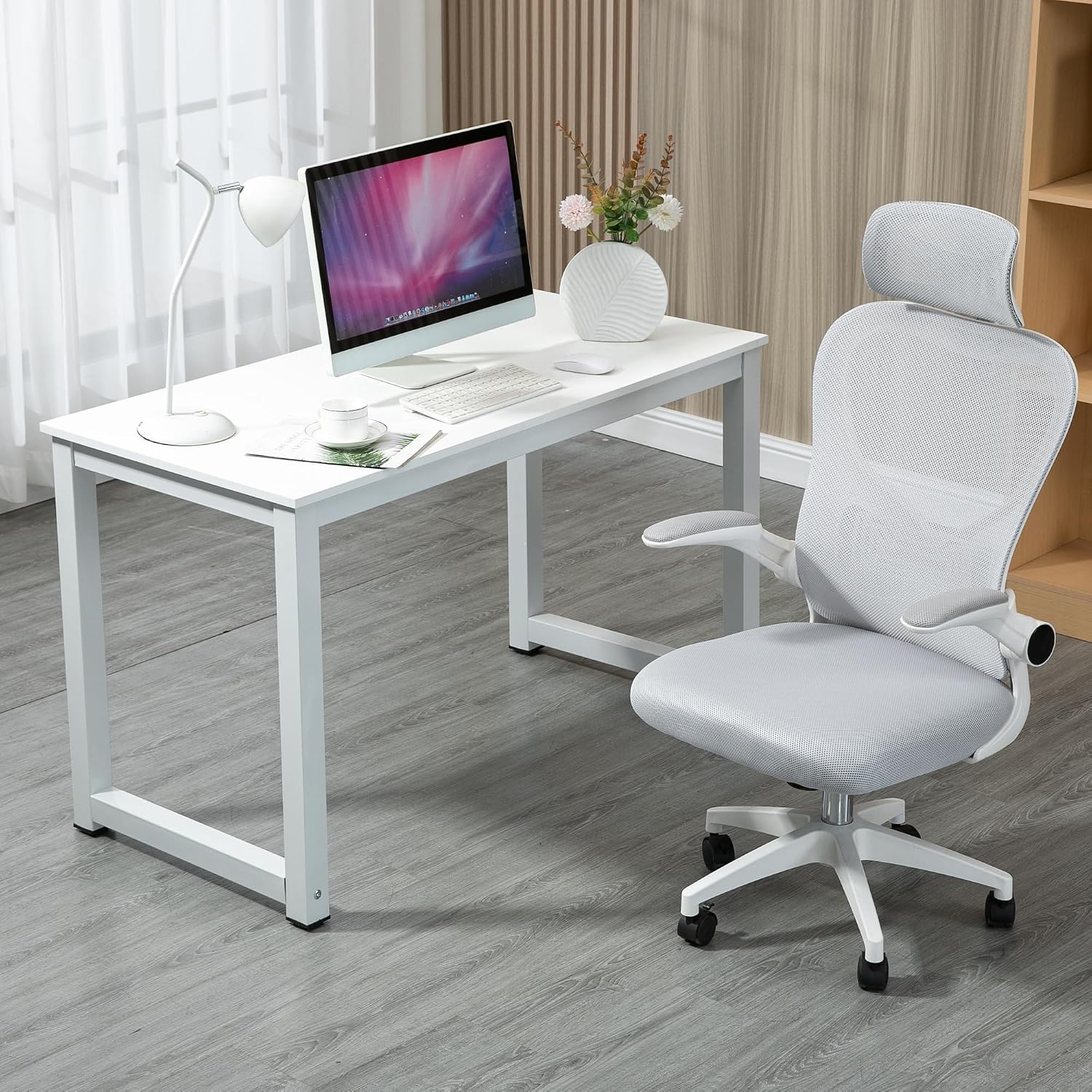 Thanaddo Computer Desk Desk 120 x 74 x 60 cm PC Table Office Table in Industrial Style Metal Frame White / White