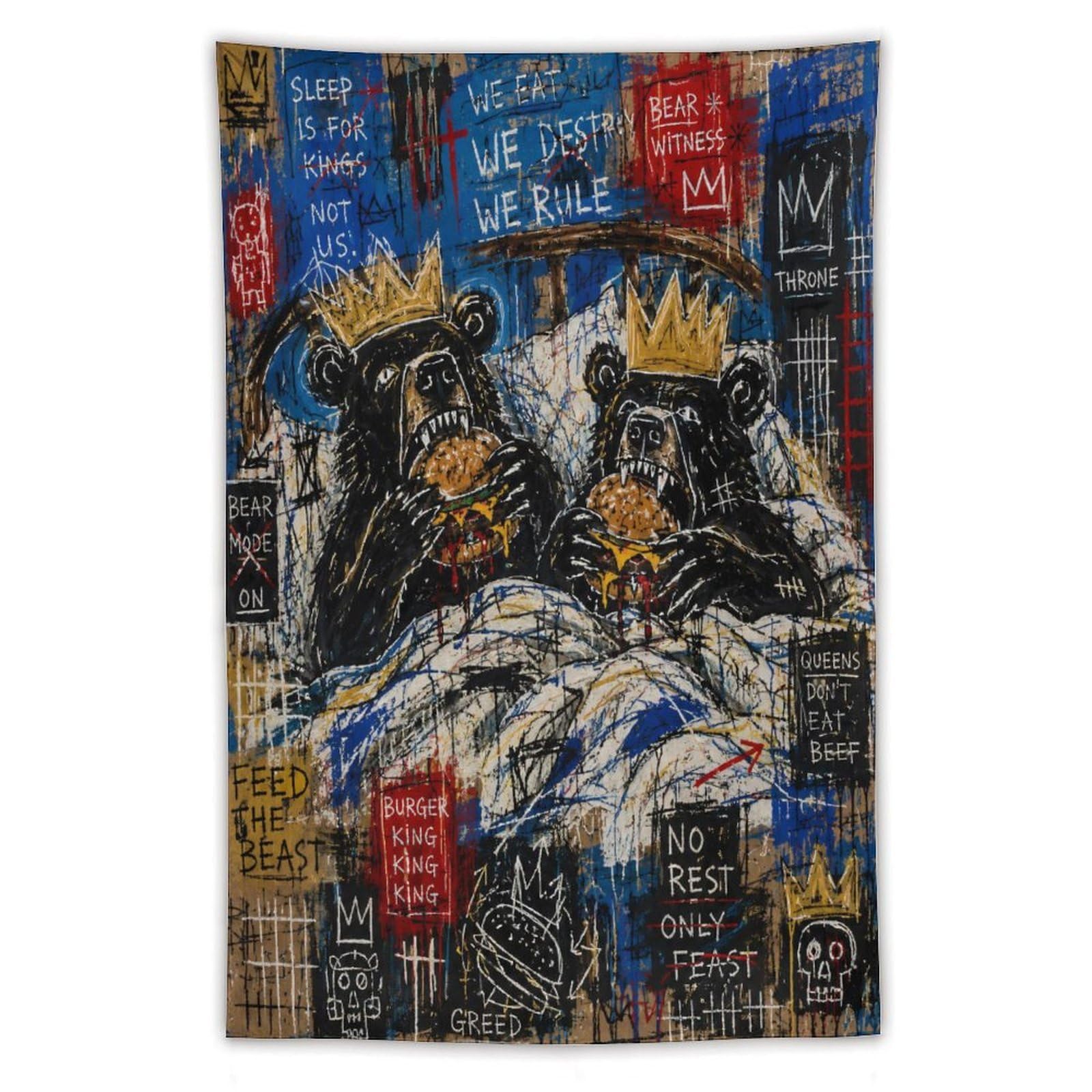 W7C8U2X3 Dog Pair in Bed Wall Tapestry, Realistic Illustration