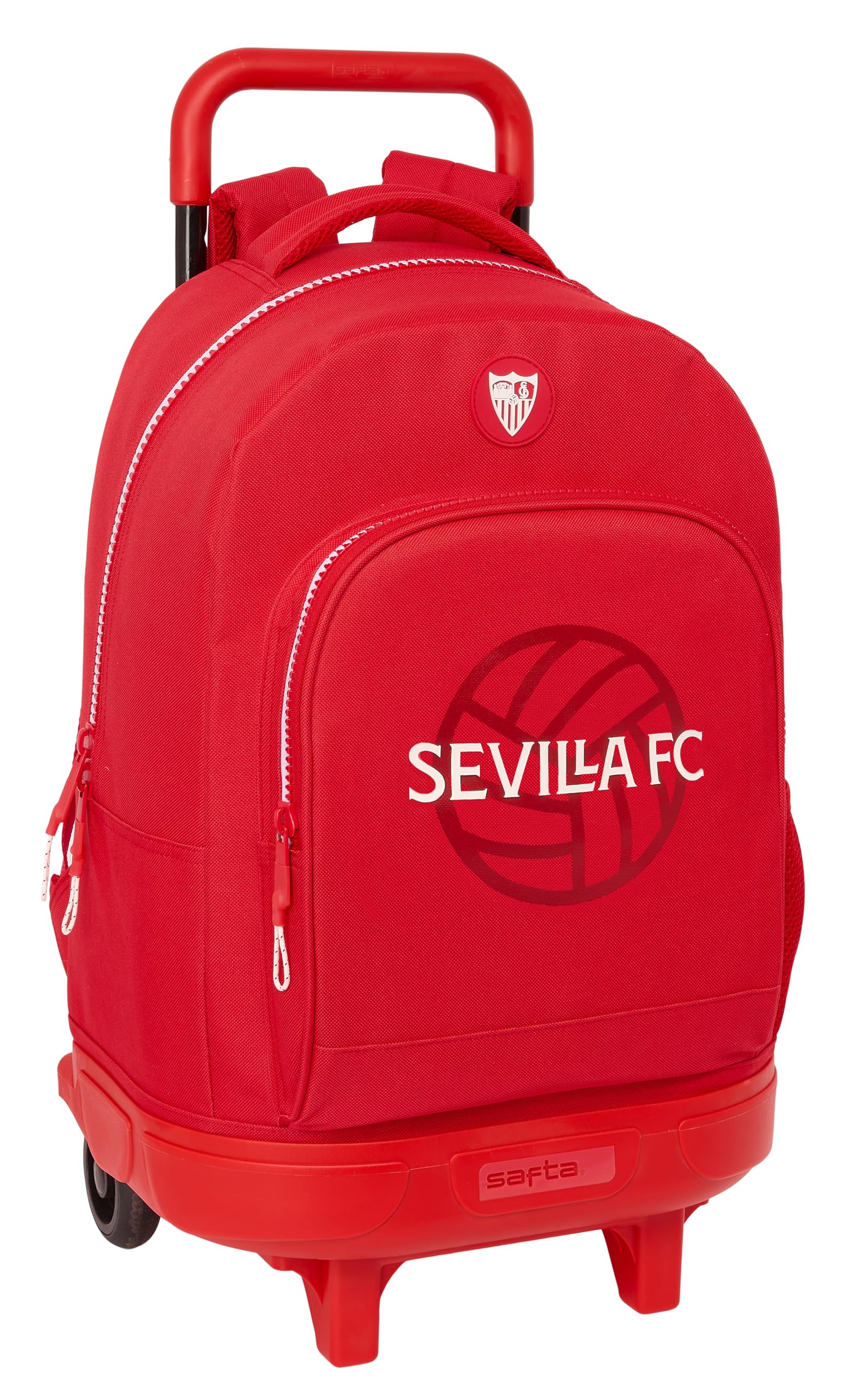 SAFTA Sevilla FC - Mochila Grande con Ruedas, Compacta, Extraíble, Ideal para Niños de Diferentes Edades, Cómoda y Versátil, Calidad y Resistencia, 33x22x45 cm, Color Rojo