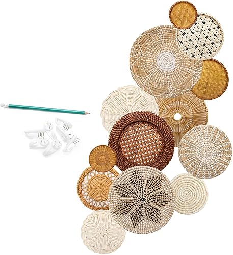 Miniatura 1 de RESPOROX ELEGANCE YOUR WAY Juego de 13 cestas tejidas colgantes para decoración de pared, cestas hechas a mano de bambú, ratán y pastos marinos