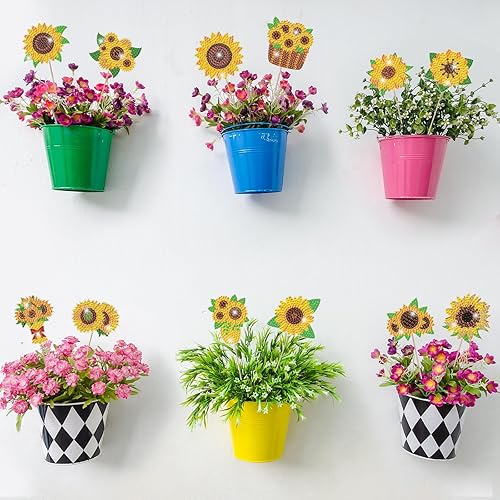 Miniatura 4 de Huwena 12 piezas de pintura de diamante de girasol para decoración de jardín, estacas de pintura de diamante, flores, estacas de jardín, estacas de