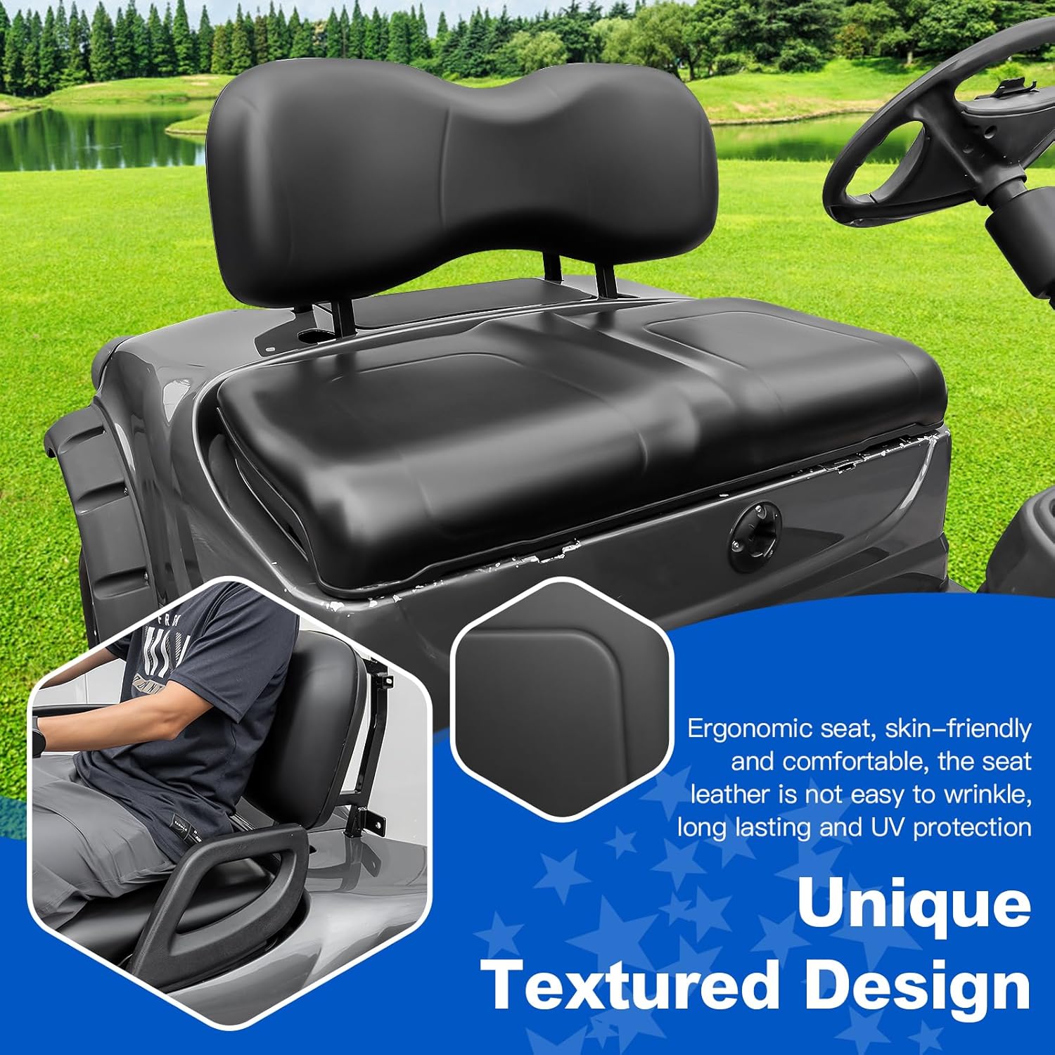 NOKINS Golf Cart Front Seat Cushion kit for Yamaha G29-2/ Drive2 2017+ (Black)
