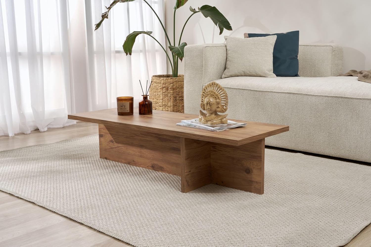 Stylish Coffee Table, Atlantic Pine, 120 x 30 x 45 cm, 100% Melamine Coated Particle Board, 25 mm Thickness, Perfect for Modern Living Rooms & Spaces