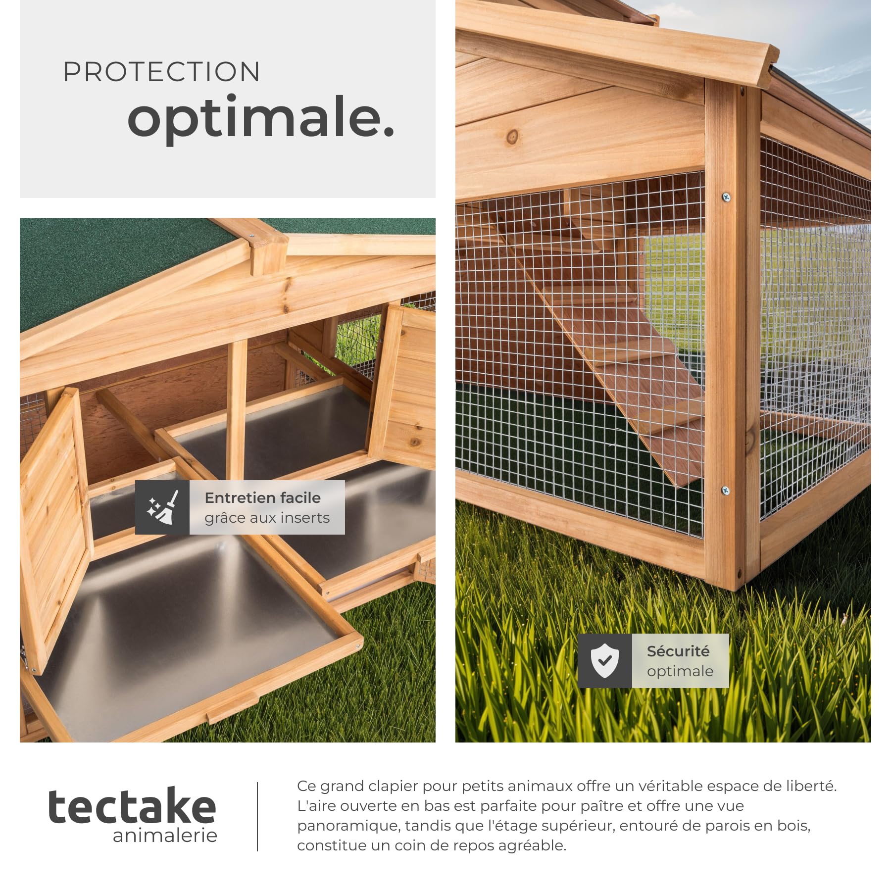 tectake® Clapier Lapin Exterieur Cage Lapin & Autres rongeurs Poulailler pour Poules en Bois imperméable avec Parc XXL au Sol sans Fond et 2 Tiroirs à déjection, 4 Portes verrouillables