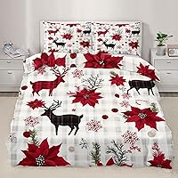 Vista 24 de Juego de funda de edredón nórdica de Navidad, estilo nórdico, copos de nieve, juego de ropa de cama con ciervos de Navidad, funda de edredón Navidad