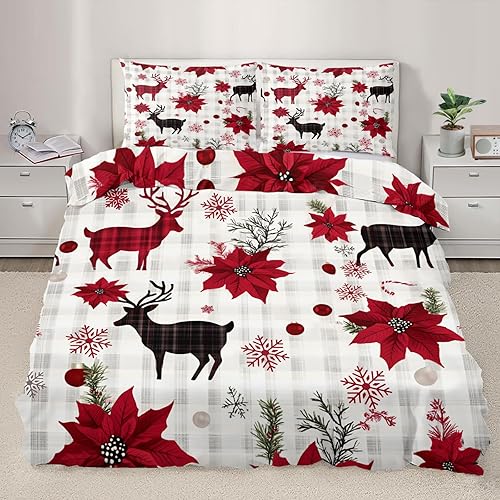 Miniatura 24 de Juego de funda de edredón nórdica de Navidad, estilo nórdico, copos de nieve, juego de ropa de cama con ciervos de Navidad, funda de edredón Navidad