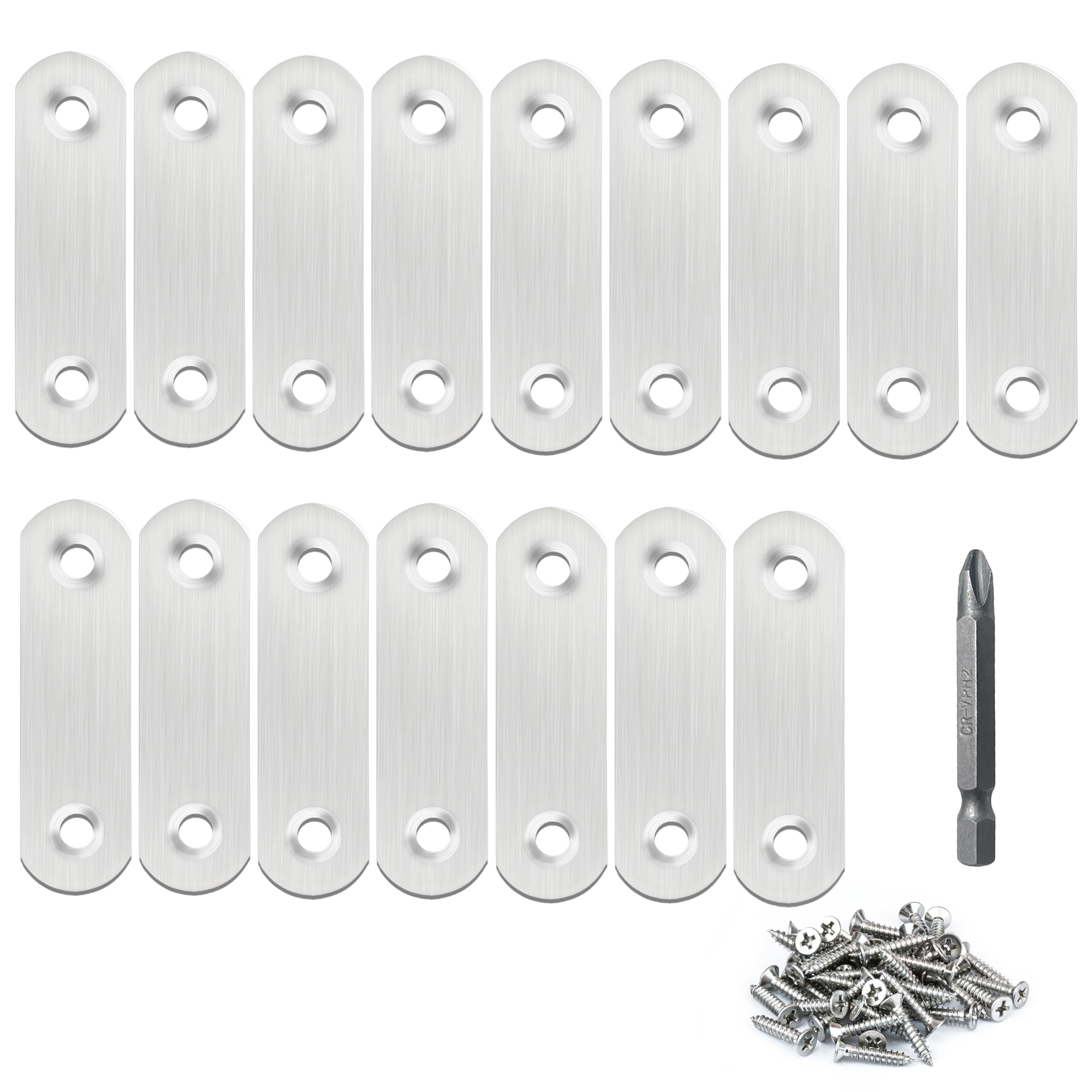 16 Pack Flat Plate Straight Brackets 60MM Stainless Steel Flat Metal Braces,Repair Bracket with Screws