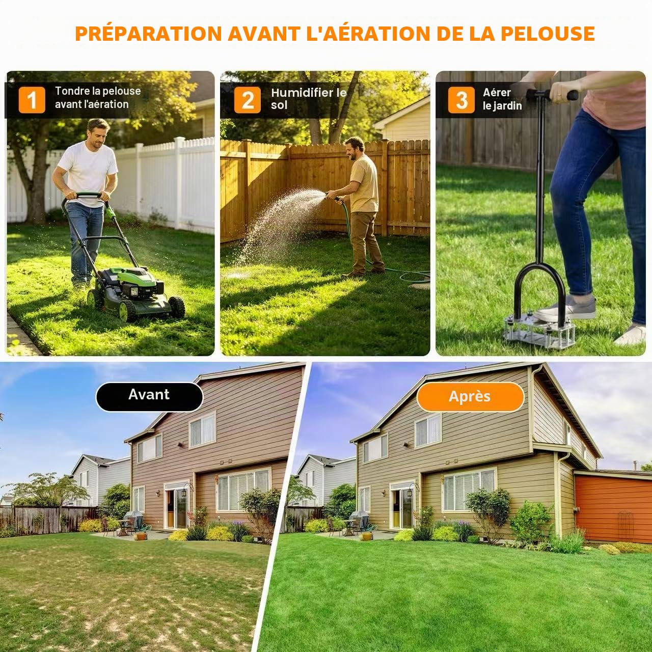 Aérateur de Gazon à 14 Picots, Aérateur de Pelouse Manuel avec Semelle Antidérapante – Scarificateur et Aérateur pour Sol Compacté, Outil d’Aération pour Gazon, Jardin et Pelouse