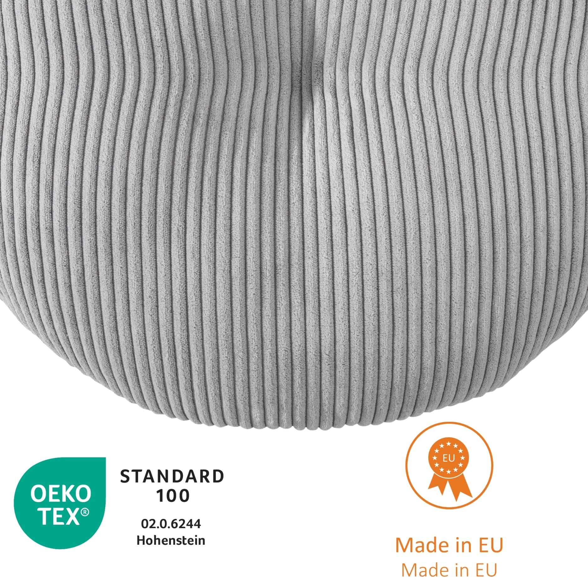 sleepling Meditationskissen, Kord Bodenkissen Groß, Yoga Kissen, Sitzkissen Boden, Yogakissen Rund 105 cm, Sitzhöhe 25 cm Oeko-TEX, Made in EU, hochwertiger Möbelstoff, grau