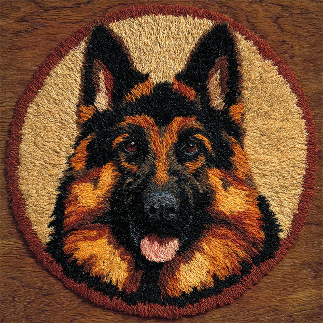 Rqwybcaxn DIY Latch Hook Rug Kit for Adults Animal Embroidery Kit German Shepherd Portrait 50x50cm Round Tapestry with Crochet Hook Living Room Craft Gift