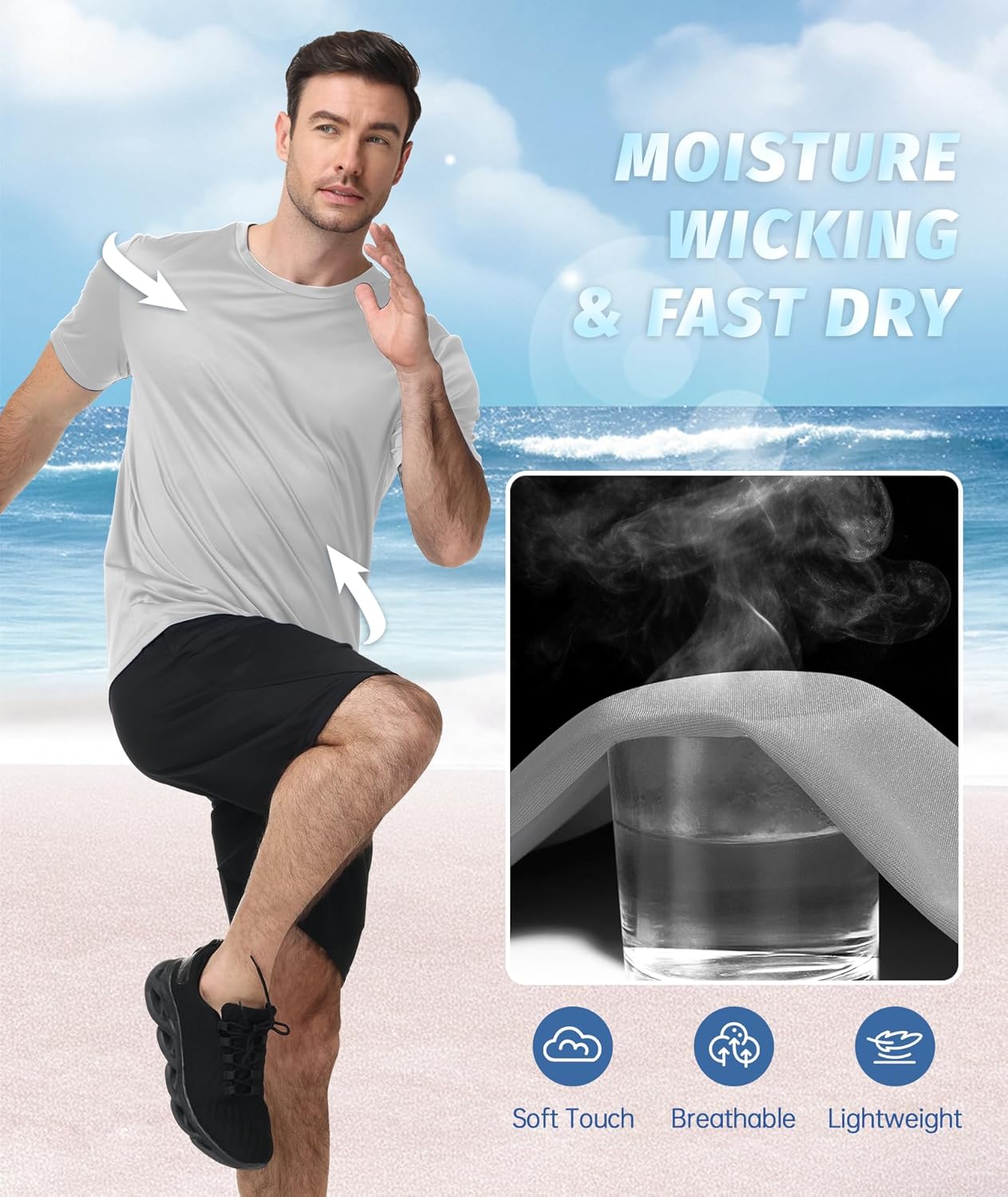 ZITY 3 Pack T Shirts for Men UPF 50+ Workout Swim Shirt Fast Dry Moisture Wicking Athletic T-Shirts for Running Gym - Image 3