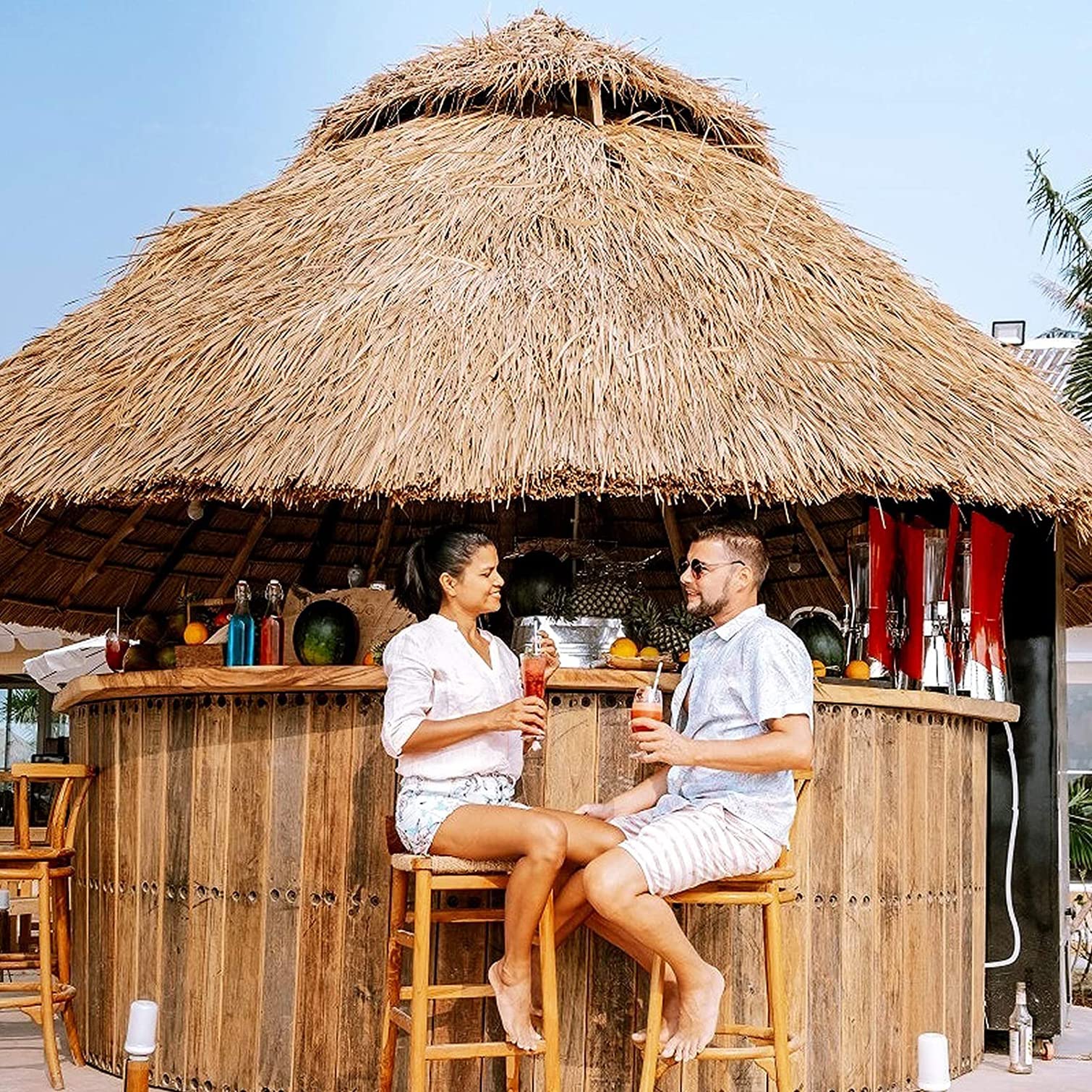 Feuerfeste Künstlicher Palmdach Paneele Grasdach,PE Keine Fäulnis Und Keine Wartung,for Tiki Bar Garten Hawaii Strandschir Mstrandschirm Holzhaus(Size:30pcs,Color:Gewöhnliches Gelb)