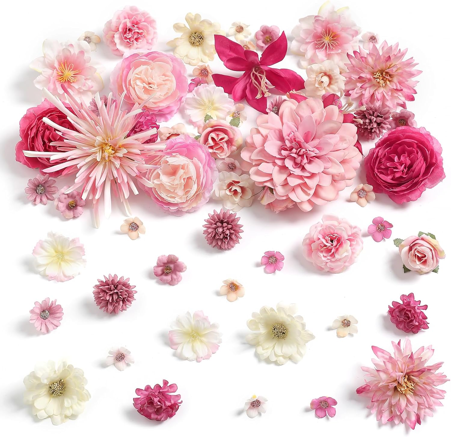 Artificial Flowers Heads Combo Pink Flowers Mix Silk Flowers Dahlia Roses for Graduation Cap DIY Cake Wedding Party Floral Arrangement Table Centerpieces Home Decorations