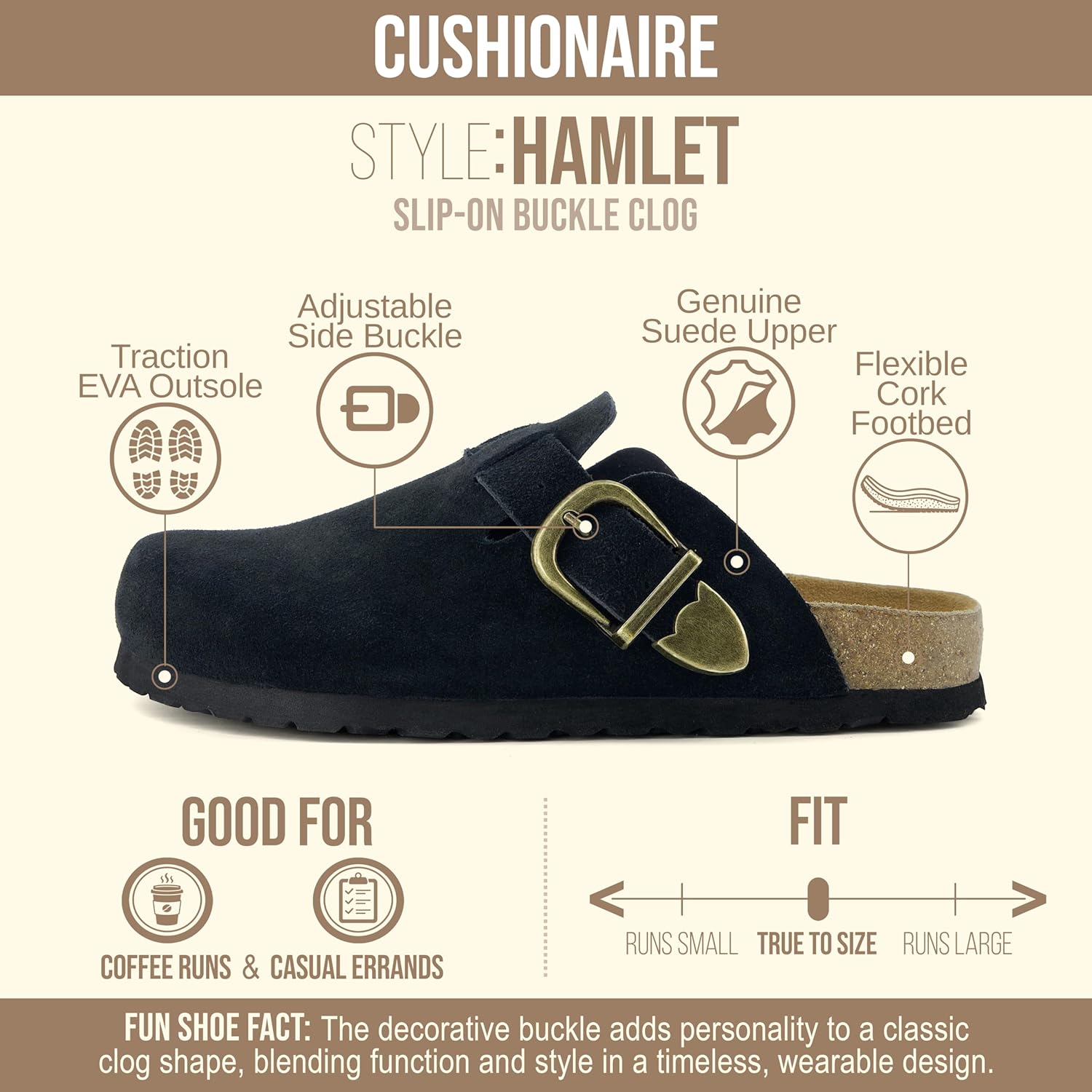 CUSHIONAIRE Hamlet Genuine Leather Suede Clogs for Women, Slip On Shoes with Detailed Metal Buckle Strap and Memory Foam Footbed - Image 4