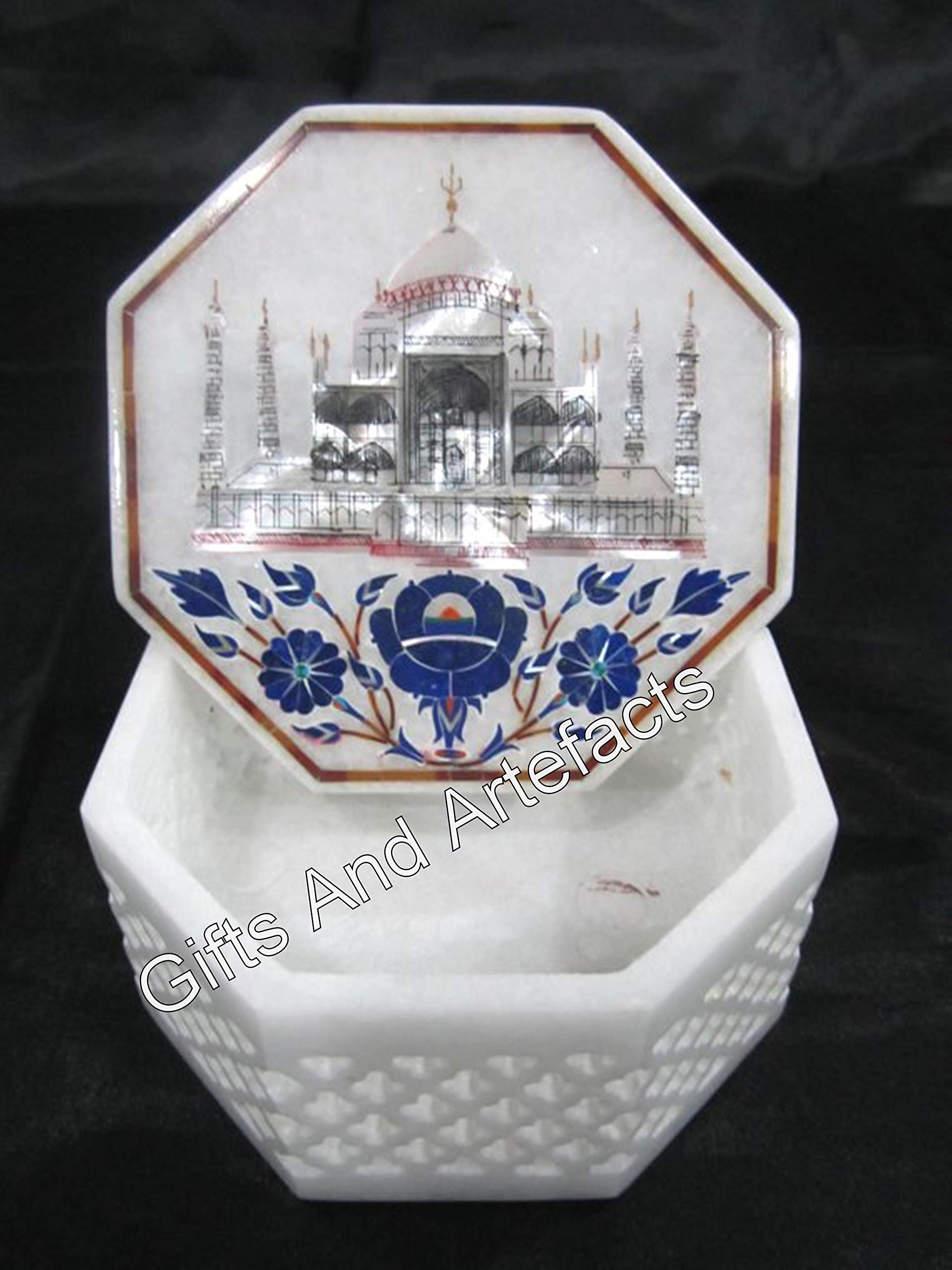 Boîte à bijoux octogonale en marbre blanc pour rangement de valeur