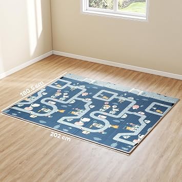 AIYAPLAY Foldable Baby Play Mat Large Traffic and Grey Diamond Theme | Double-Sided, Baby Playpen Floor Mats for Toddlers, Waterproof Foam Playmat, for Playroom and Nursery, 202 x 180.5cm