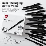 Deli Stylos en vrac, 50 Pack stylos à bille rétractables, 1.0MM Encre noire, écriture lisse, pas de saignement, poignée confortable pour la maison, Bureau & Utilisation scolaire