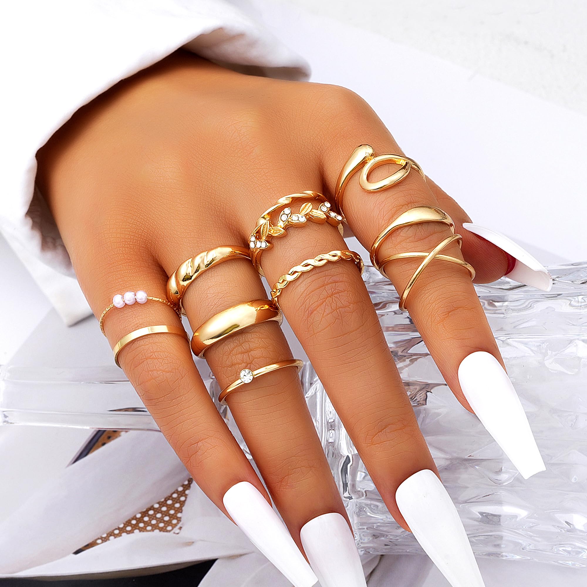 FAXHION 60 Pcs Gold Stackable Rings for Women, Knuckle Rings Chunky Gold Ring Set Dainty Stacking Cute Rings, Multiple Sizes Cute Jewelry Set Gift