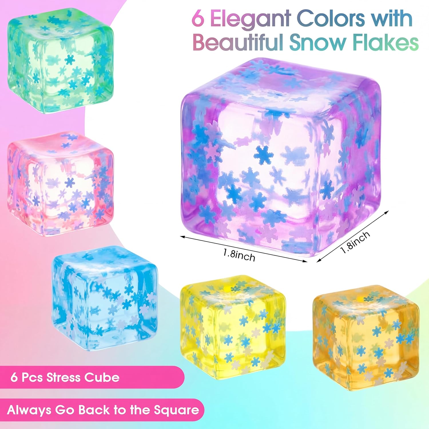 Gemscream 6 Pcs Stress Cube Bulk Slow Rising Ice Cube Stress Balls for Adult Sensory Squeeze Cubes Birthday Gifts for Anxiety Relief Party Favors Goodie Prizes (Multicolor)