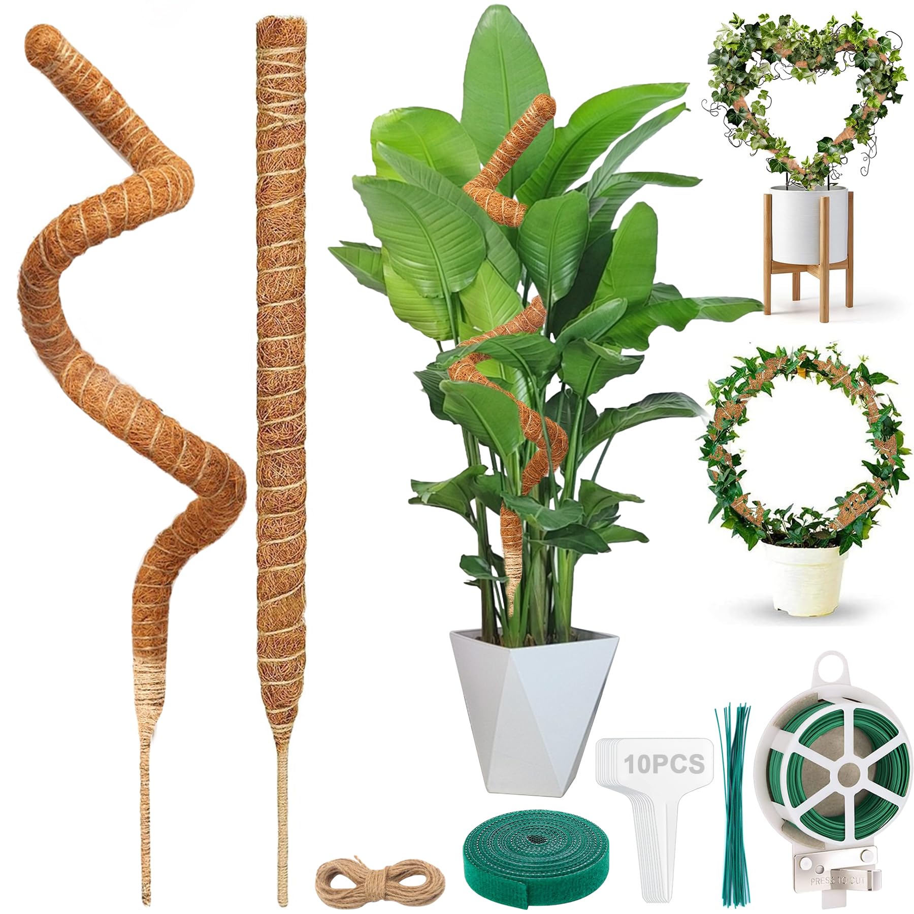 YeahBoom 2 Pezzi Bastone di Muschio,120cm Palo Cocco Piante Sostegno,Larghezza 7 mm Palo Cocco Sostegno Piante Supporti,Supporti per Pieghevoli Fibra