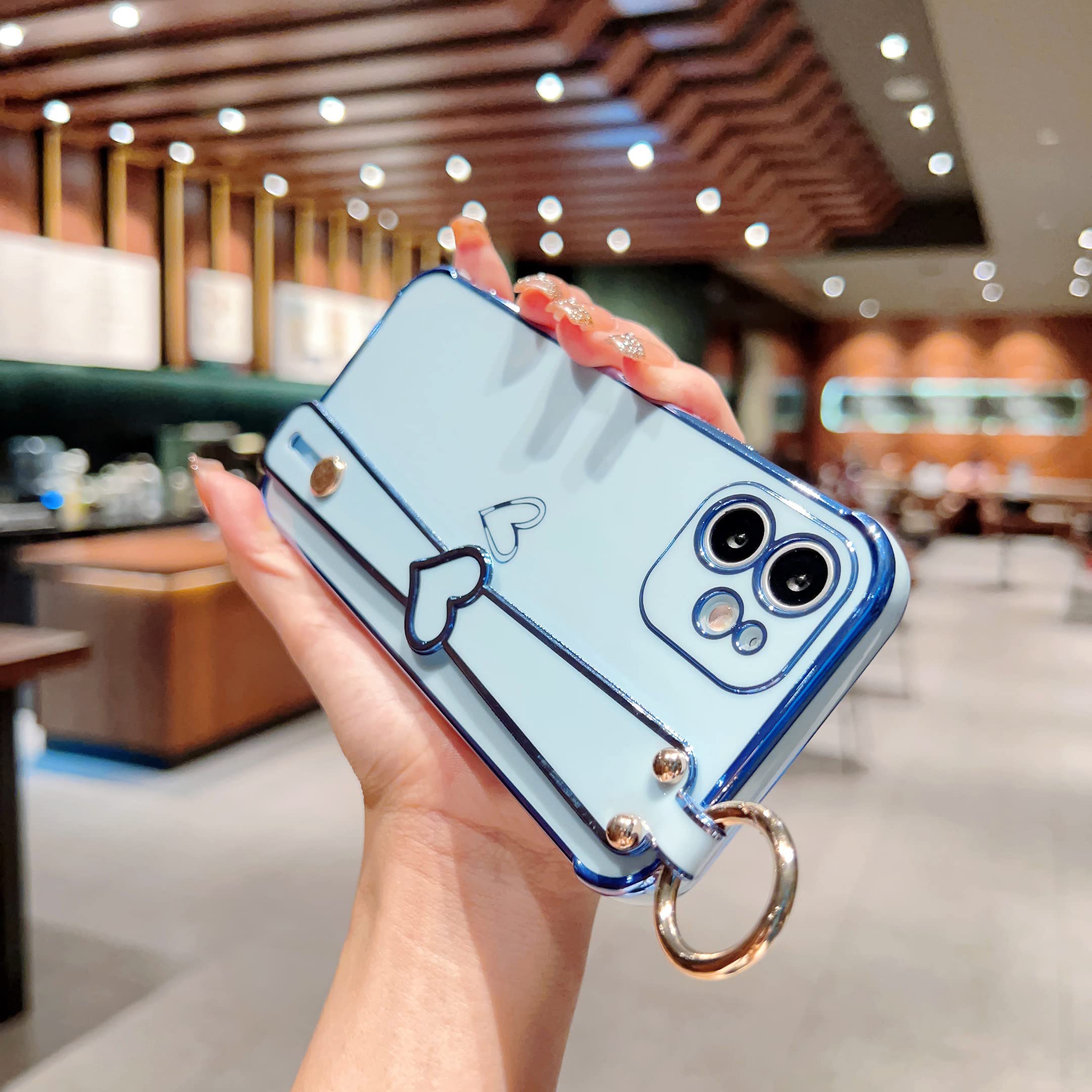 ZTOFERA Compatible With Samsung Galaxy S21 5G Case With Wrist Strap, Flexible Silicone Phone Case With Cute Heart Pattern Hand Strap Finger Holder Stand Wristband Shockproof Cover, White