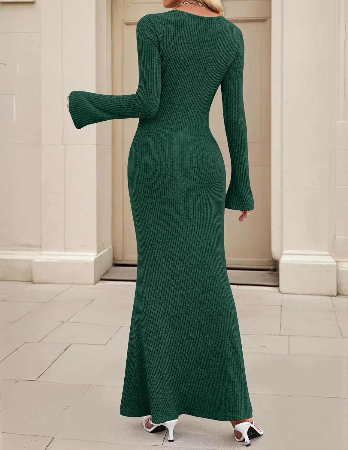 ZESICA Women's 2026 Fall Bodycon Sweater Dress Long Sleeve Boat Neck Ribbed Knit Wedding Guest Cocktail Maxi Dresses - Image 4