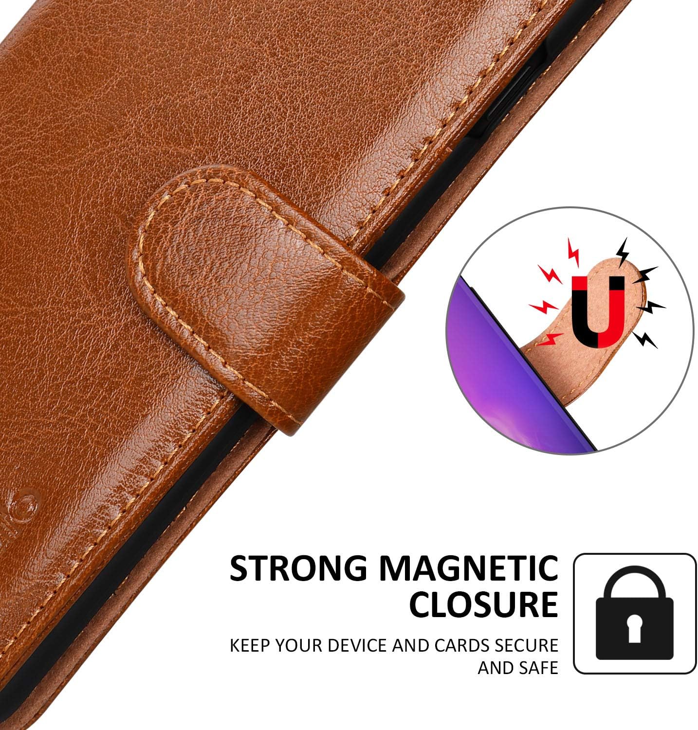 labato Wallet Case for Samsung Galaxy S10 Plus, Genuine Leather Flip Case Cover with Kickstand Function Magnetic Closure Card Slots Support Wireless Power Share for Galaxy S10 Plus 6.4 inches Brown