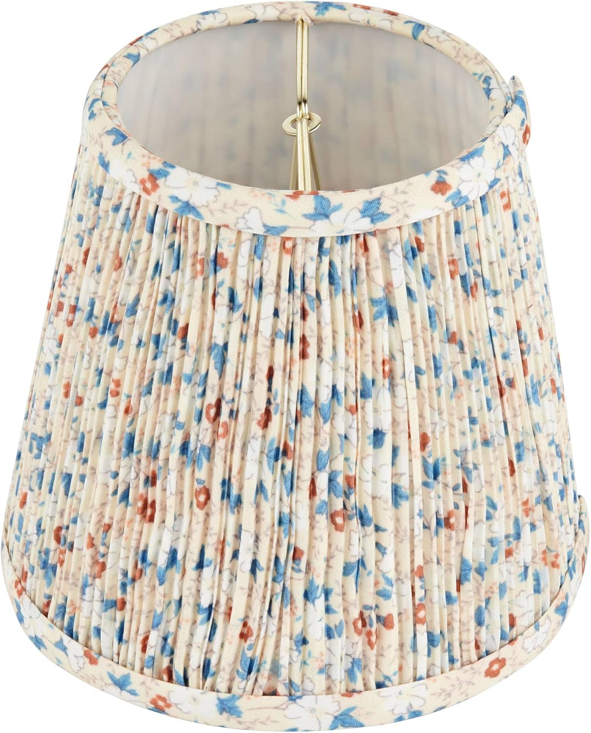 4" Top x 6" Bottom x 5 1/2" High x Print Cottage Core Lamp Shade Replacement Small Mini Blue Red Empire Round Floral Modern Fabric Leaf Shirred Pleated Pattern Clip On Candelabra - Springcrest