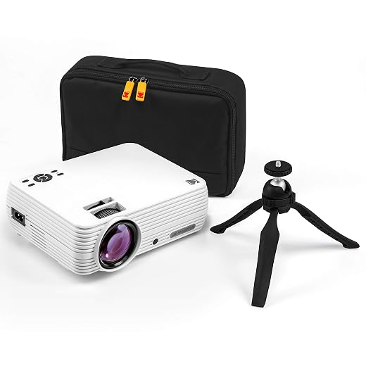 KODAK FLIK X7 Home Projector with Tripod, & Case Included | Compact, Projects Up to 150” with 720p Native Resolution (Max 1080p HD) & 30,000 Hour, Lumen LED Lamp| AV, VGA, HDMI & USB Compatible