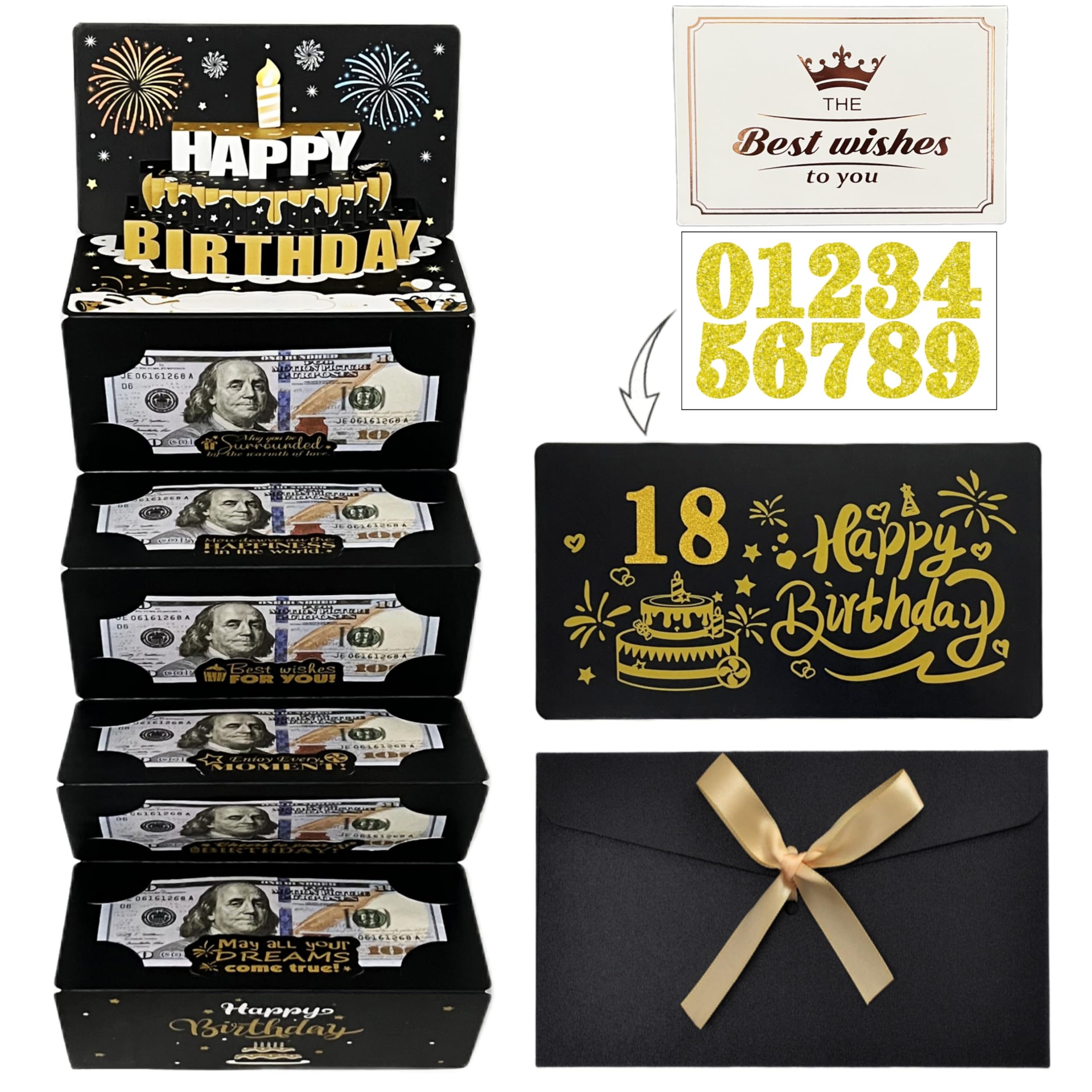 JINSTABAG Birthday Money Envelope for Cash Gifts, Birthday Card Money Holder with 3D Cake and DIY Sticker 16th 18th 21th Any Age, Money Gift Ideas for