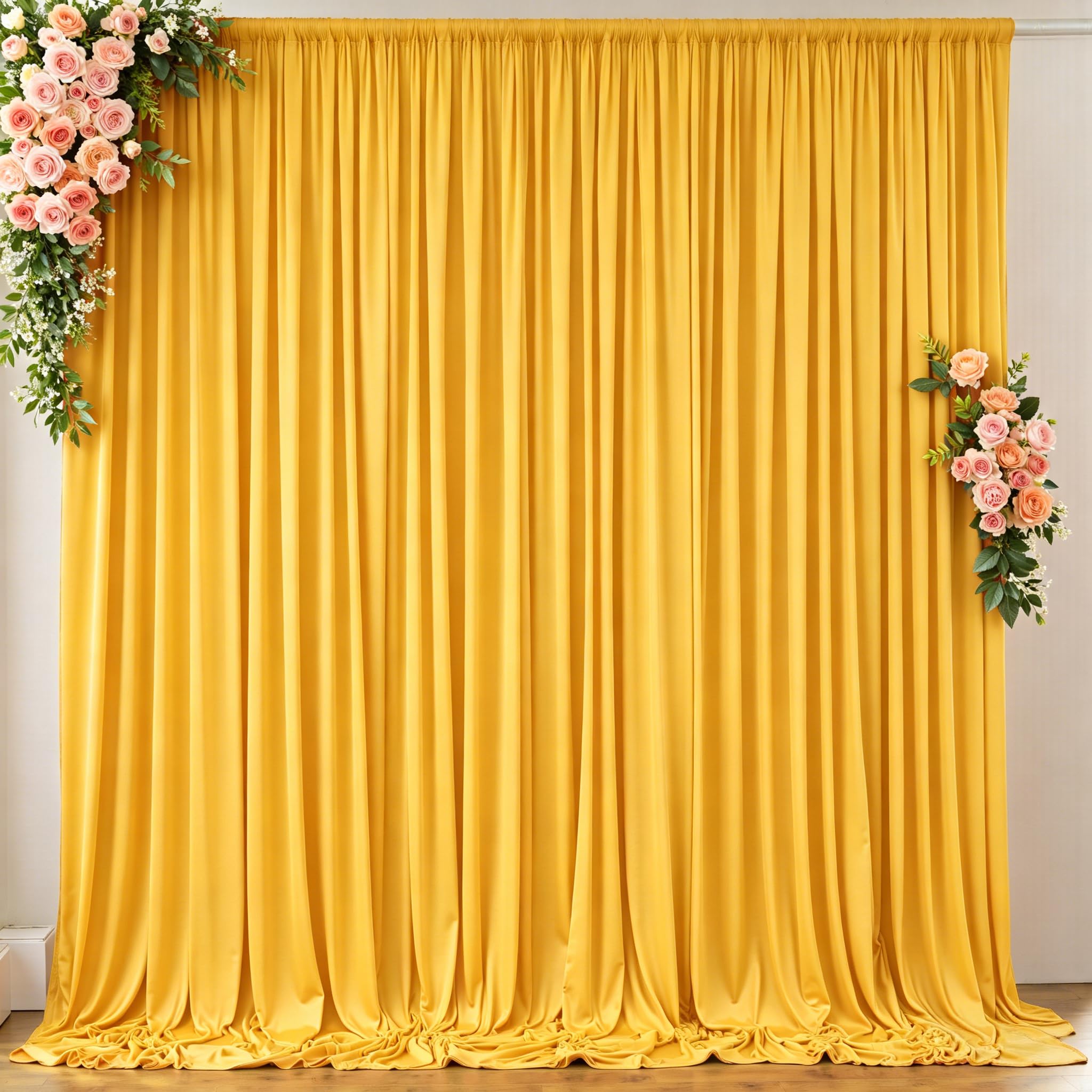 Photo 1 of 10 ft x 10 ft Wrinkle Free Yellow Backdrop Curtain for Parties, Yellow Polyester Photo Backdrop Drapes,Thick Background 2 Panels 5ft x 10ft for Baby Shower Wedding Birthday Party Backdrop Stand