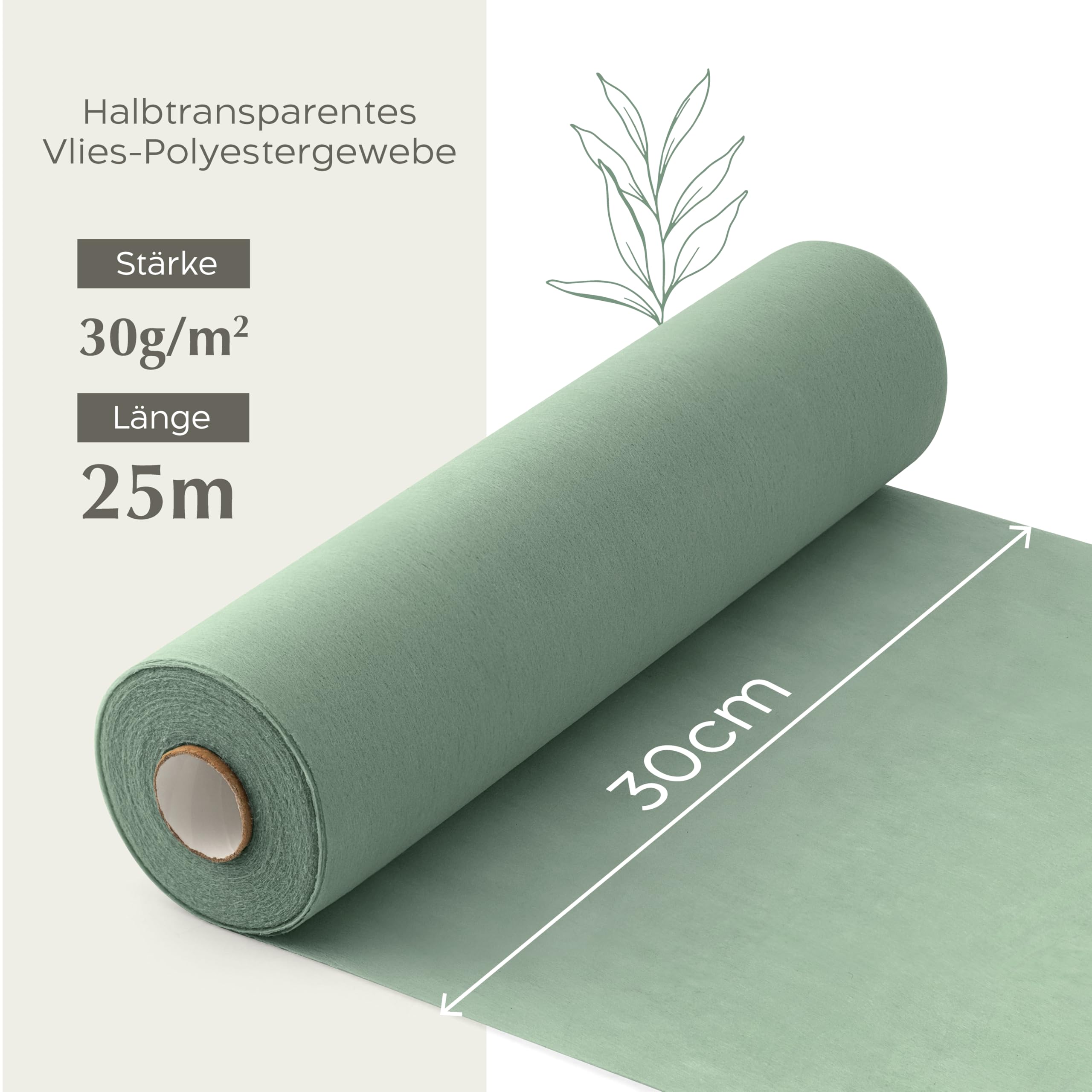Twinzee - Vlies Tischläufer Eukalyptus, 30 cm x 25 m - Tischband fur Tischdeko Geburtstag, Hochzeit, Taufe, Outdoor - Decoratives Tischläufer Modern Rolle - 5