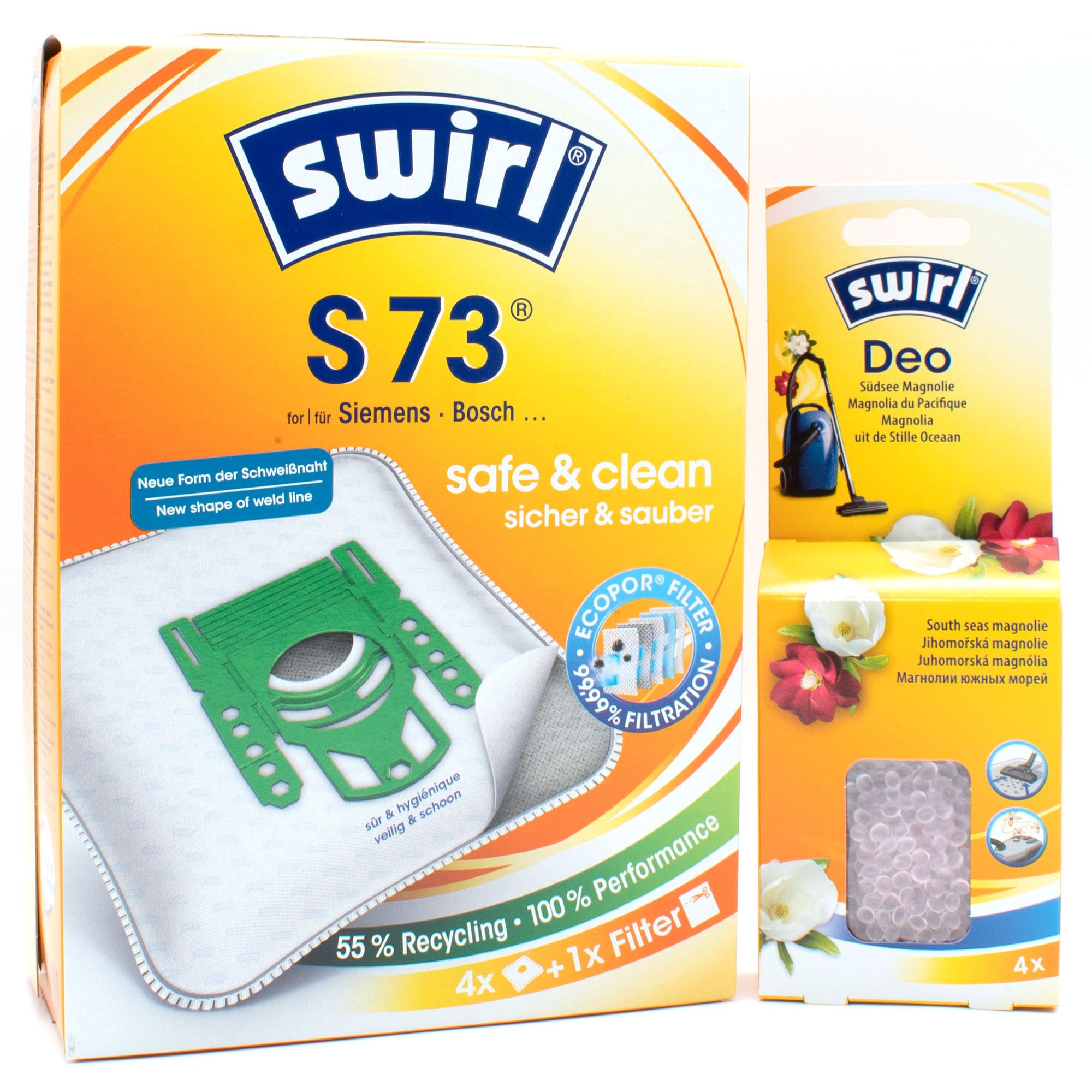 PakTrade 4 Vacuum Cleaner Bags + Deodorant Beads Compatible with Siemens VS Q5X12M1 | Compatible with Swirl S73 - S 73 | 4 Bags, Air Freshener, Accessories, Spare Parts