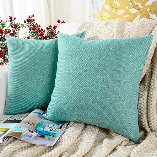 MERNETTE Funda de cojín cuadrado de chenille, suave, decorativa, para decoración del hogar, para sofá, cama, silla, sillón, paquete de 2 unidades