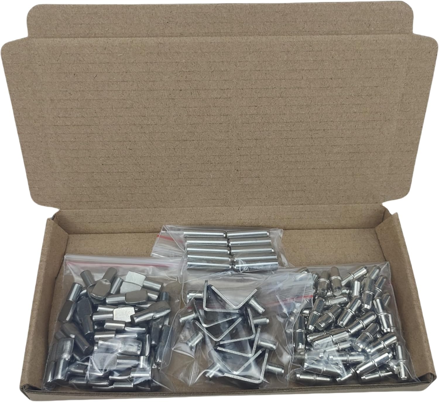 108 Pcs 4 Styles Shelf Pegs，Shelf Support Pegs Kit, 5mm Nickel Plated Cabinet Shelf Bracket Pegs, Shelf Pins Holders for Bookcase Kitchen Closet Shelf Shelves Furniture Cabinet