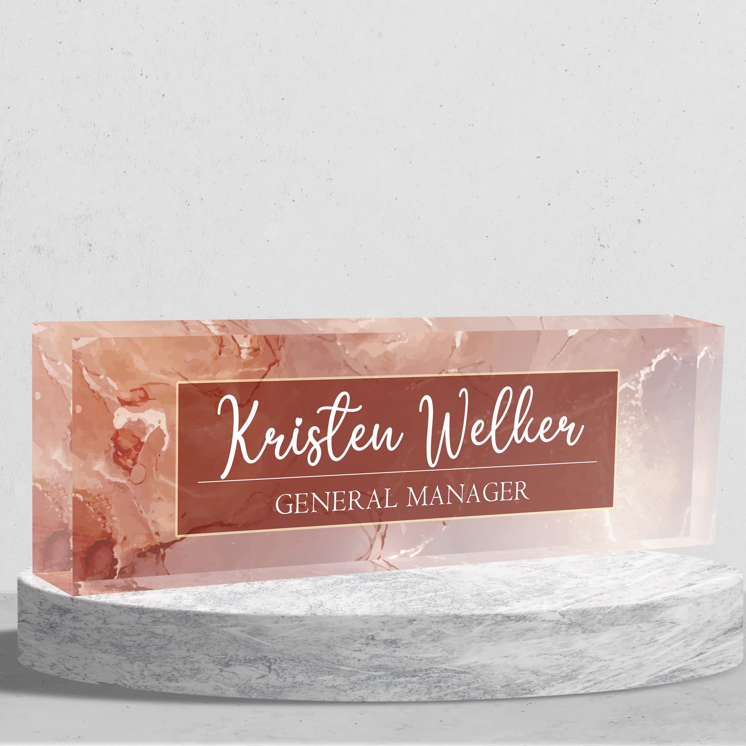 Personalized Name Plates for Desk, Premium Clear Acrylic Desk Name Plate, Custom Name Plate Office Decor for Women, Employee Appreciation Gifts (Pink