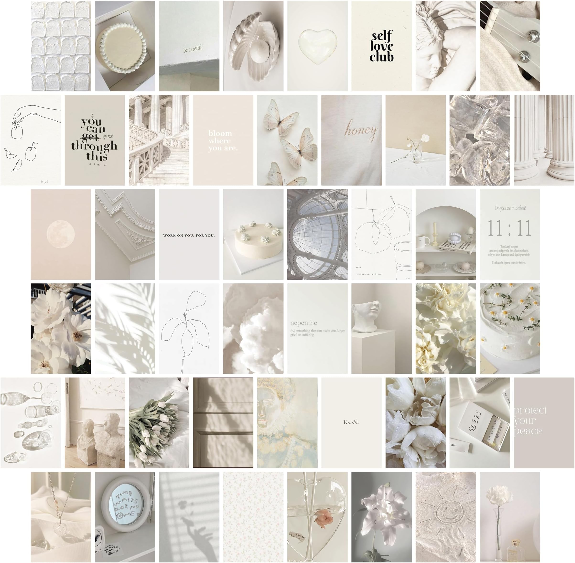 TwoDays Vanilla Girl Aesthetic Room Decor - Wall Collage Kit, Clean Aesthetic Pictures for Dorm, Neutral Posters, Cream Wall Art Prints for Bedroom (Set of 50, 4" × 6")