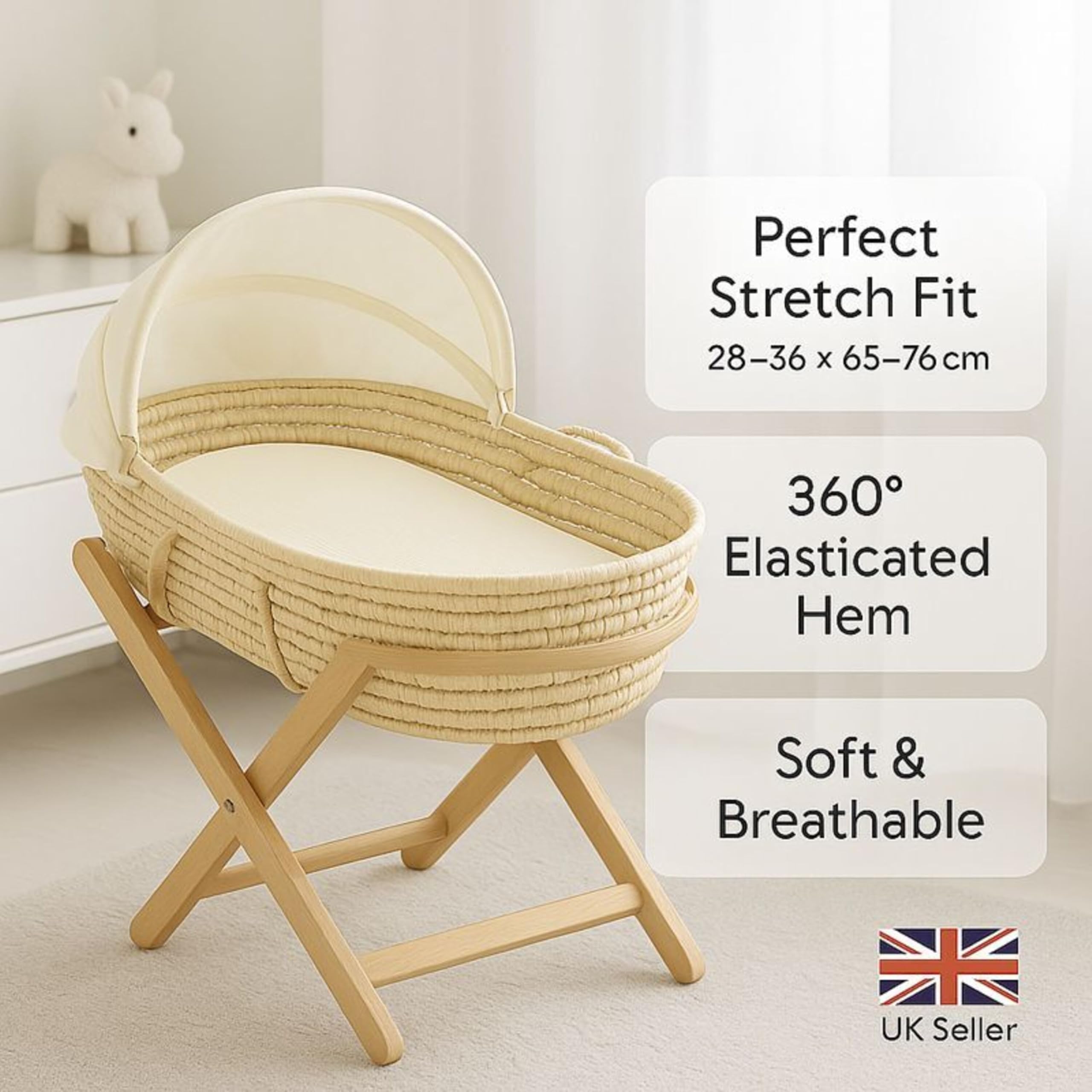 Dudu N Girlie Moses Basket Sheets Fully Fitted, 75 x 30 Moses Basket Bedding - Image 3