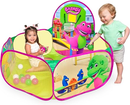 Barney Pop Up Playground, Ball Pit with 25 Play Balls and Basketball Hoop, Toddlers 2+