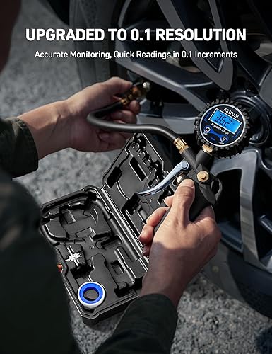 Miniatura 18 de AstroAI Medidor digital de presión de neumáticos con inflador, portabrocas de aire de 250 PSI y accesorios de compresor de alta resistencia
