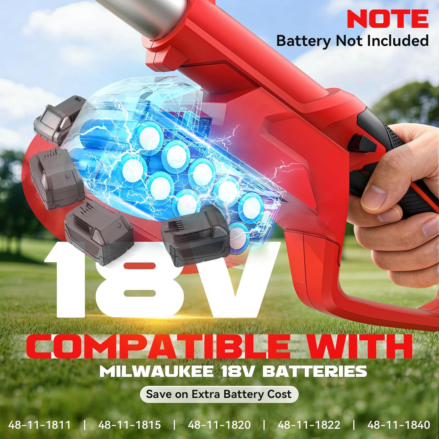 Electric Pole Saw Compatible with Milwaukee 18V, 8 Inch Tree Trimmer Cutter, 16FT Max Total Reach, Cordless Chainsaw, 26ft/s Cutting Speed Pruner for Tree Trimming, Branch Pruning (Tool Only)