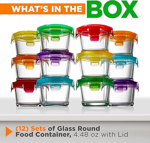 Miniatura 7 de NutriChef 24 piezas (12 recipientes de vidrio para almacenamiento de alimentos y 12 tapas), recipientes redondos apilables de 4.48 onzas, aptos para