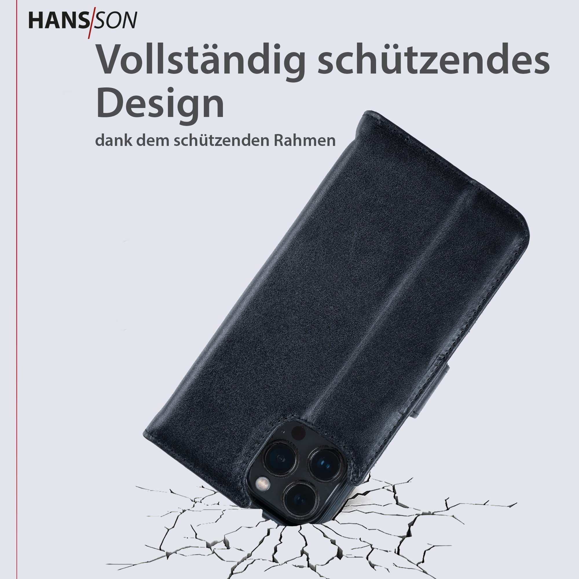HANS/SON Custodia in vera pelle per iPhone 12 Pro Max, con chiusura magnetica, carte di credito e scomparto rimovibile (nero)