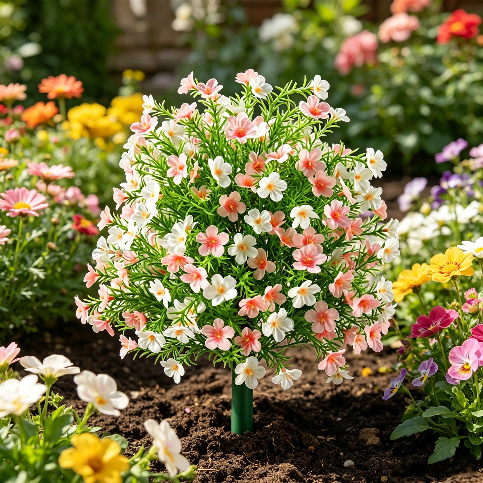 ZJchao 2 Pezzi di Fiori Artificiali per Arte Topiaria, Fiori Finti Resistenti Alle Intemperie, a Prova di Sbiadimento, con Picchetto per la Decorazione Domestica della Festa Nuzia (Rosato e Bianco)