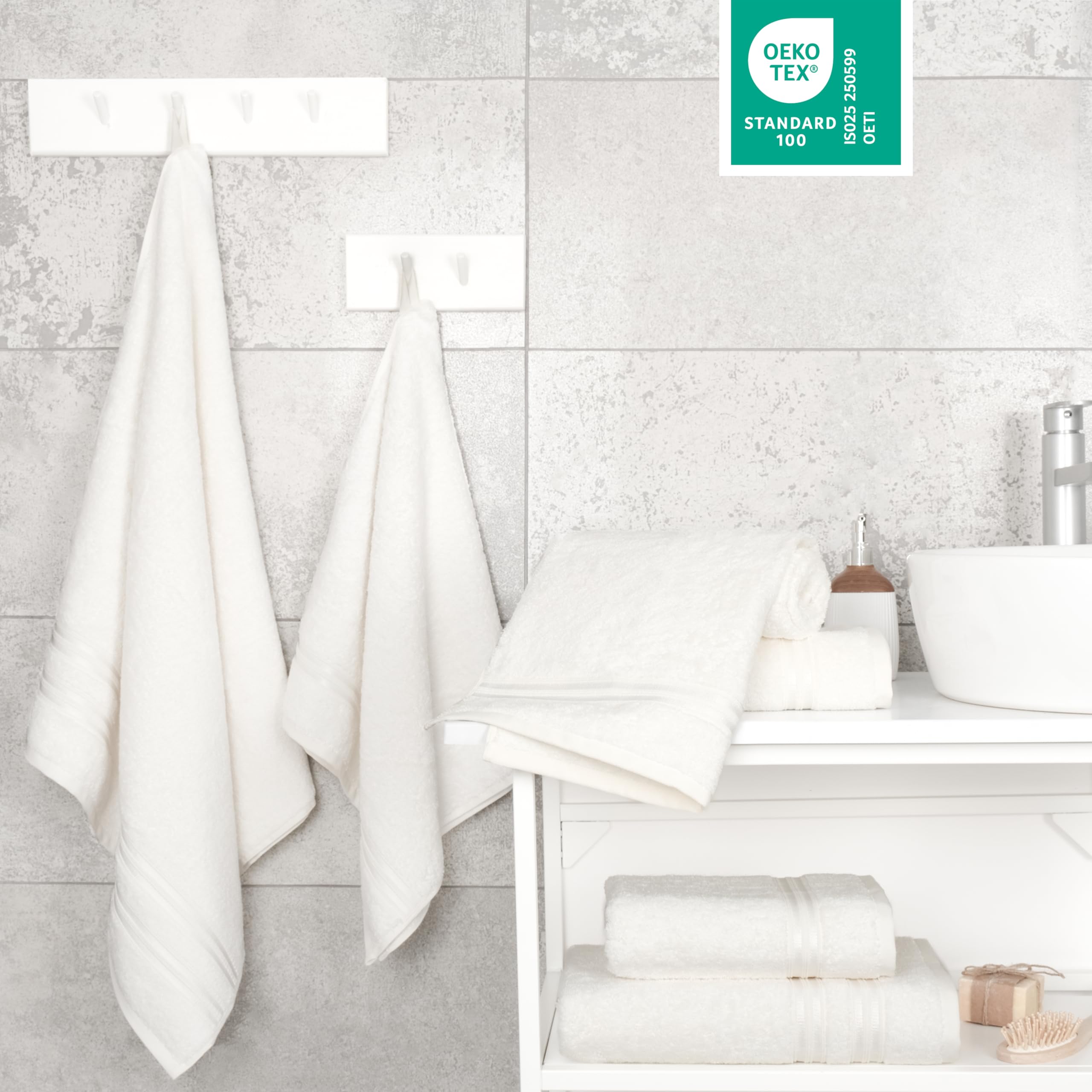 Hammetex Juego 6 Toallas, 2 de Baño 70x140 + 4 de Mano 50x100 cm, Algodón | 100% algodón rizo, certificadas OEKO-TEX, suaves y absorbentes, con presilla, toallas de ducha para el baño